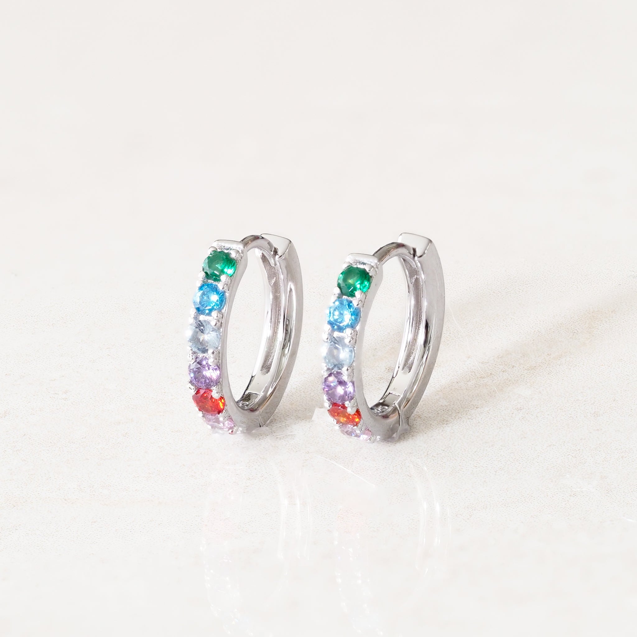 Rainbow Pride Huggie Earrings LGBT jewelry, silver