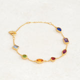 rainbow bracelet with gemstones featuring colours from the rainbow pride flag, wide