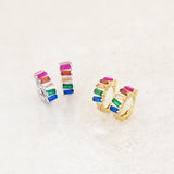 Rainbow Pride baguette huggie Earrings LGBT jewelry, gold and silver