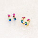 Rainbow Pride baguette huggie Earrings LGBT jewelry, gold and silver 2