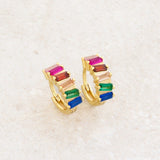Rainbow Pride baguette huggie Earrings LGBT jewelry, gold