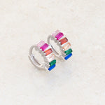 Rainbow Pride baguette huggie Earrings LGBT jewelry, silver