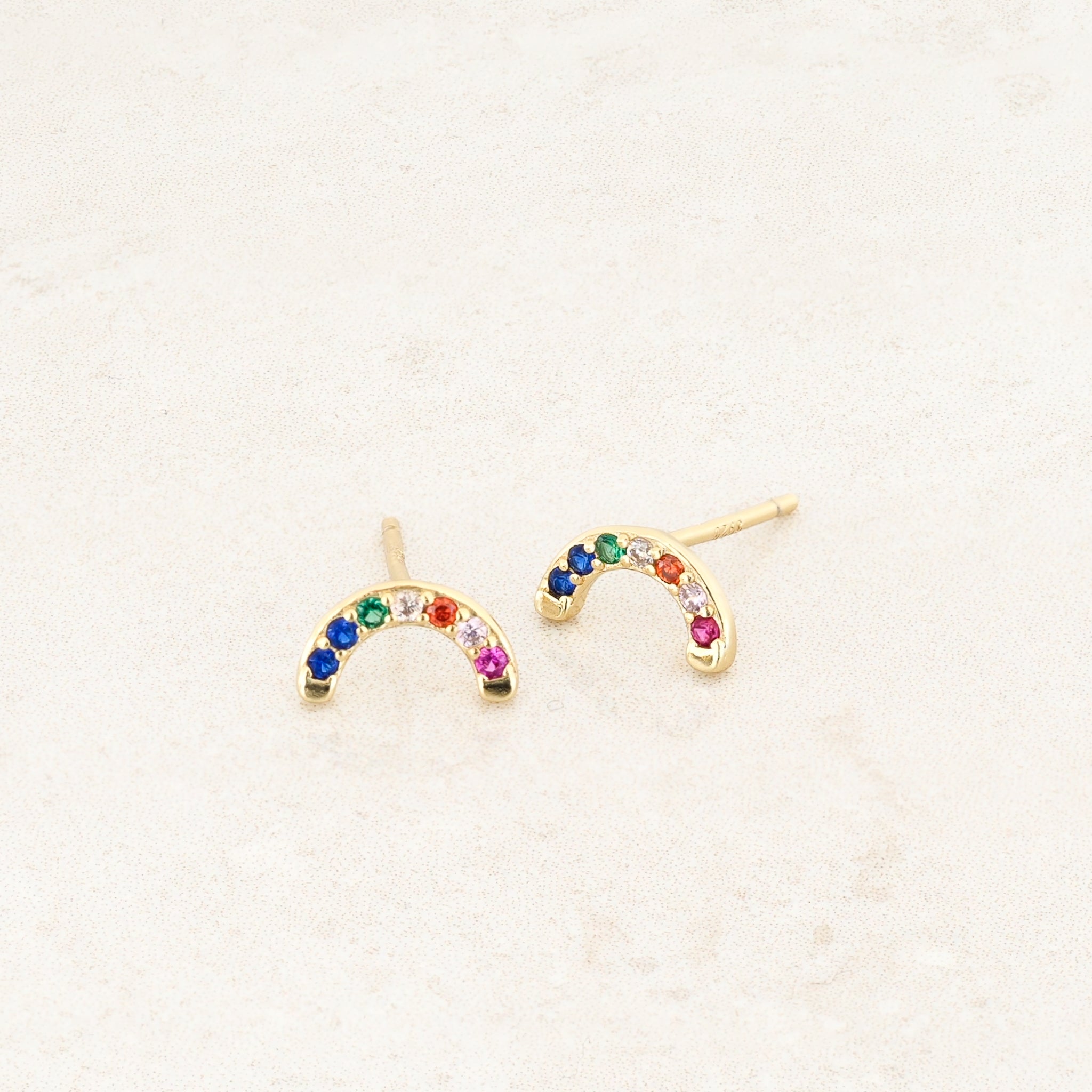 rainbow colour and rainbow shape earrings - pride jewellery collection -  gold