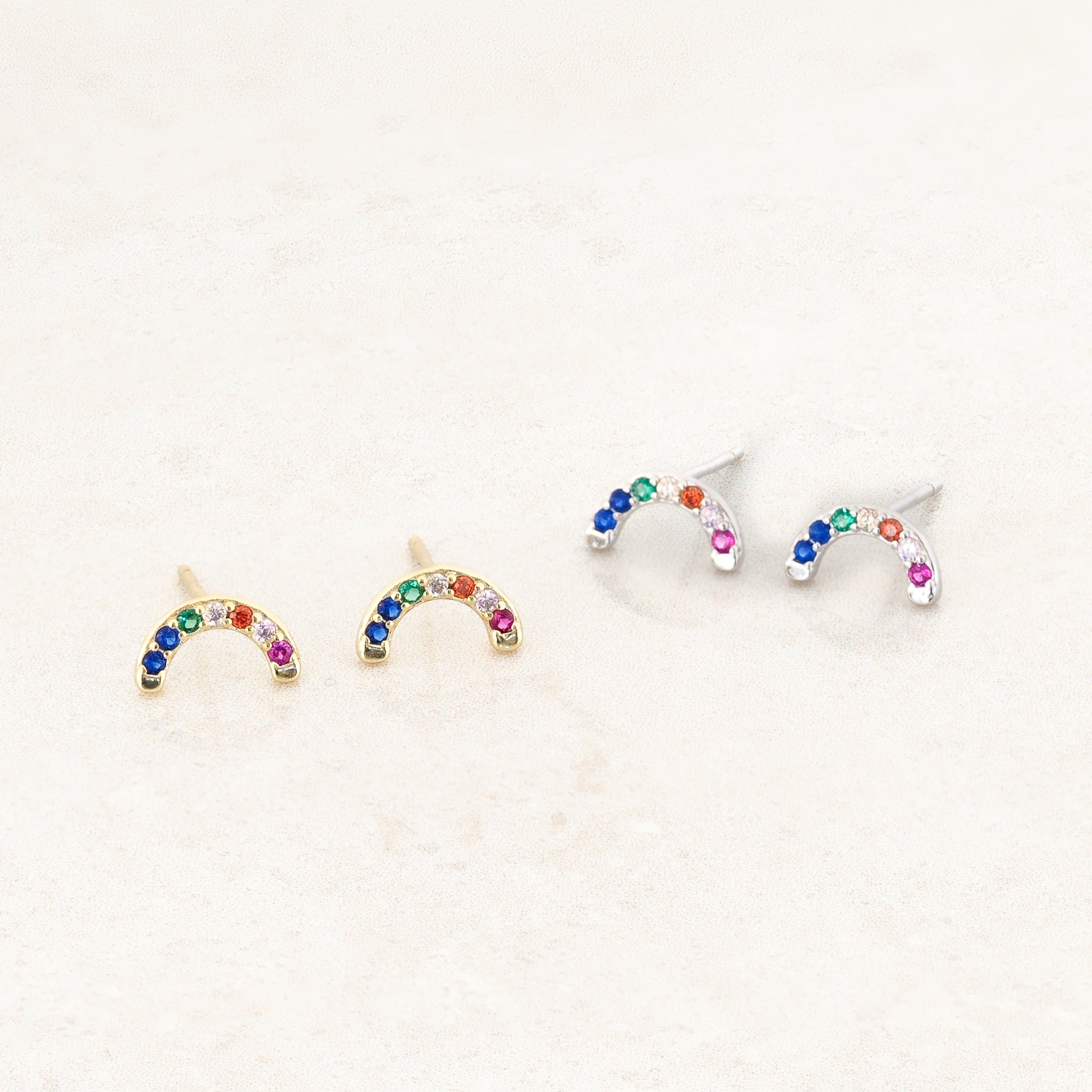 rainbow colour and rainbow shape earrings - pride jewellery collection - both