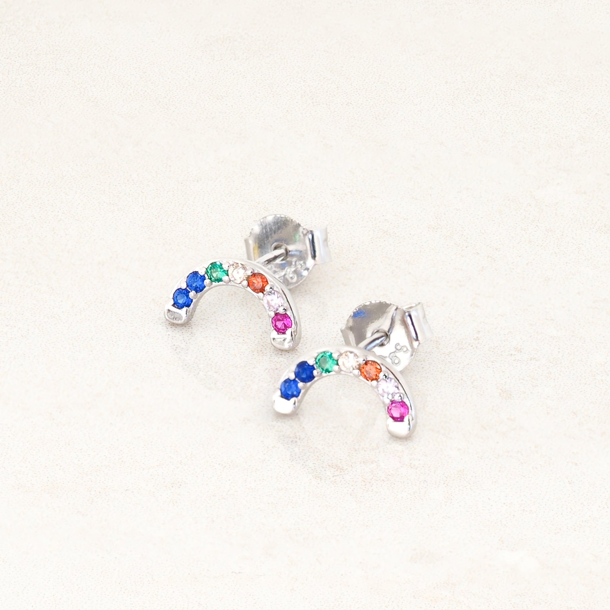 rainbow colour and rainbow shape earrings - pride jewellery collection - silver