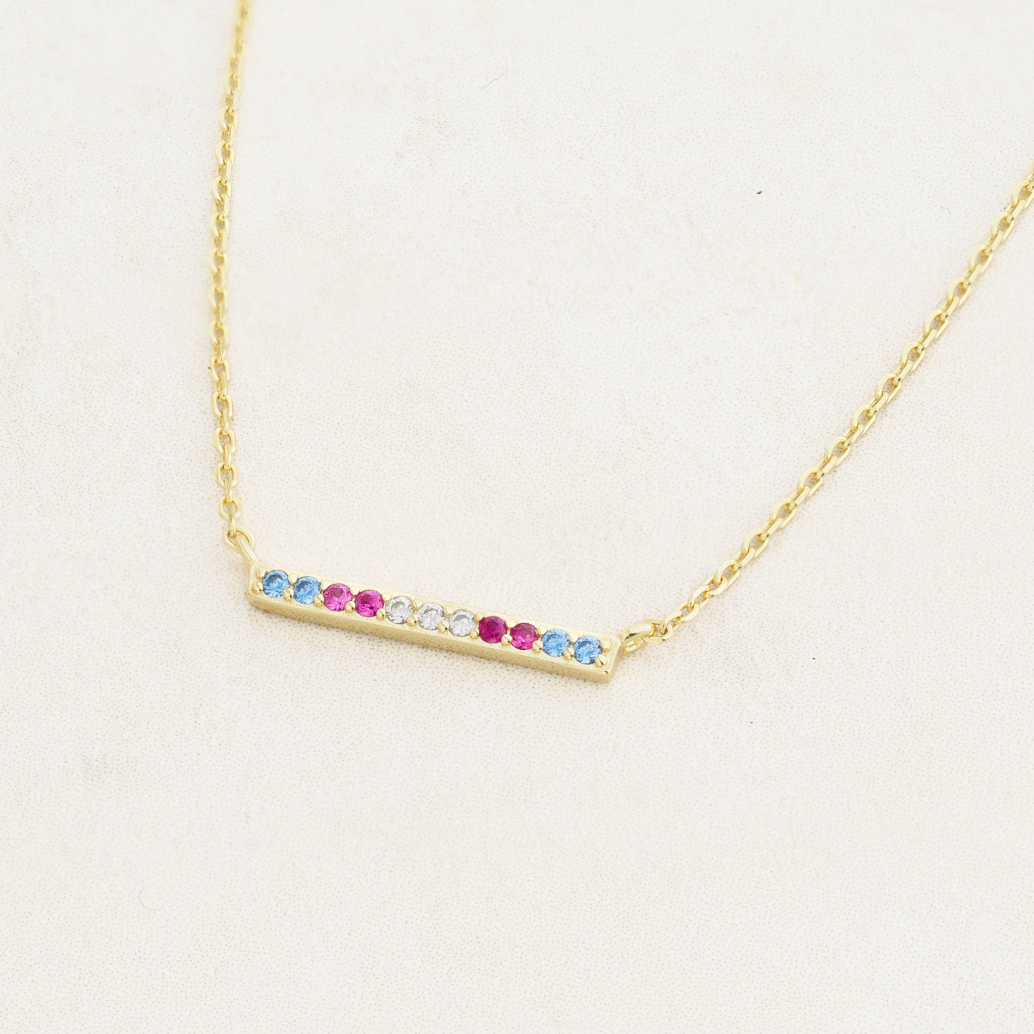 Transgender necklace, pride jewelry, featuring colours from the transgender flag, wide