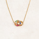 Rainbow Necklace featuring double ring elements and the colours of the rainbow LGBT pride flag, wide