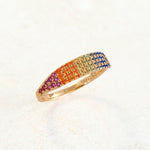 rainbow pride ring, pave gold style, left