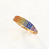 rainbow pride ring, pave gold style, right