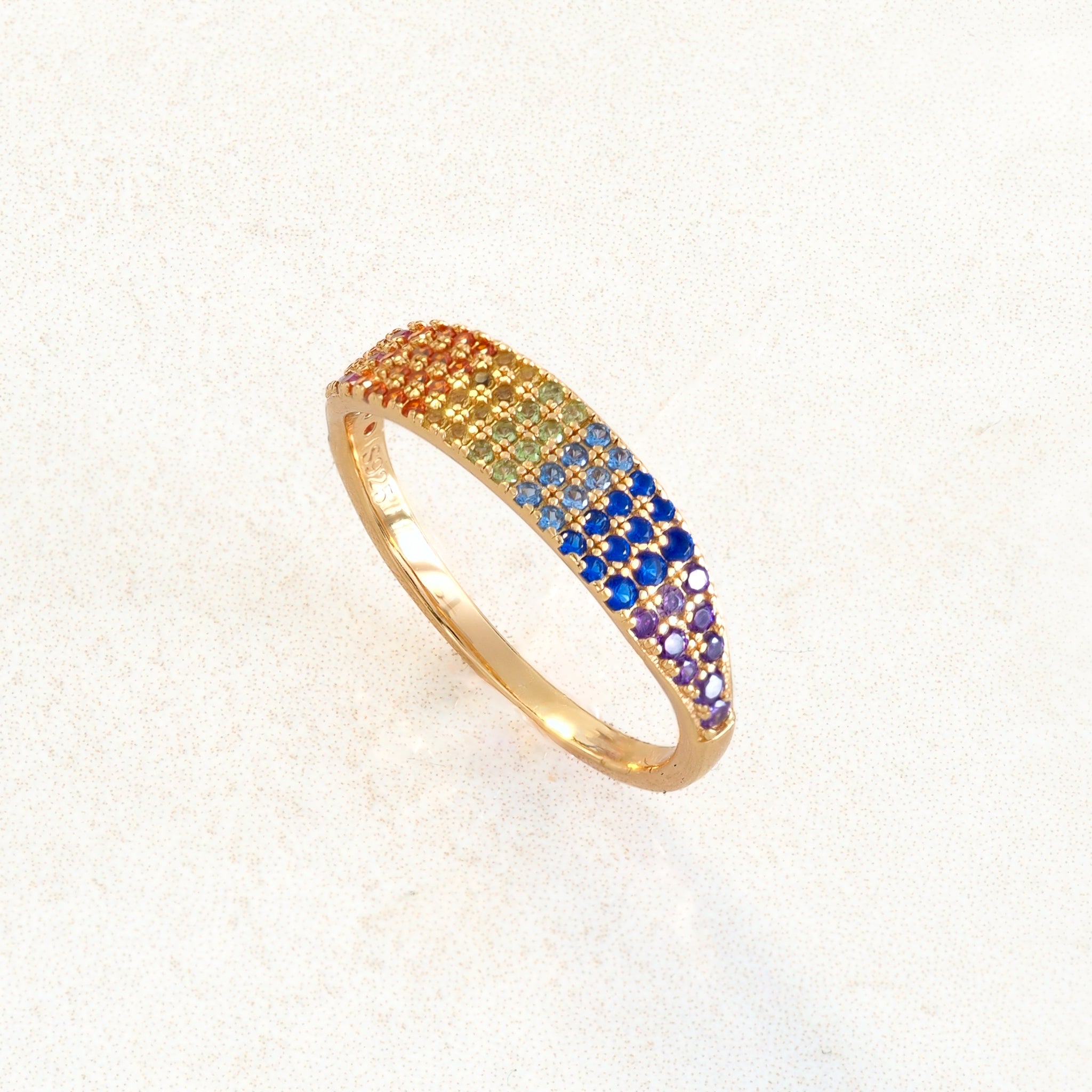 rainbow pride ring, pave gold style, wide right