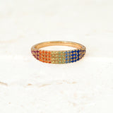 rainbow pride ring, pave gold style, straight on