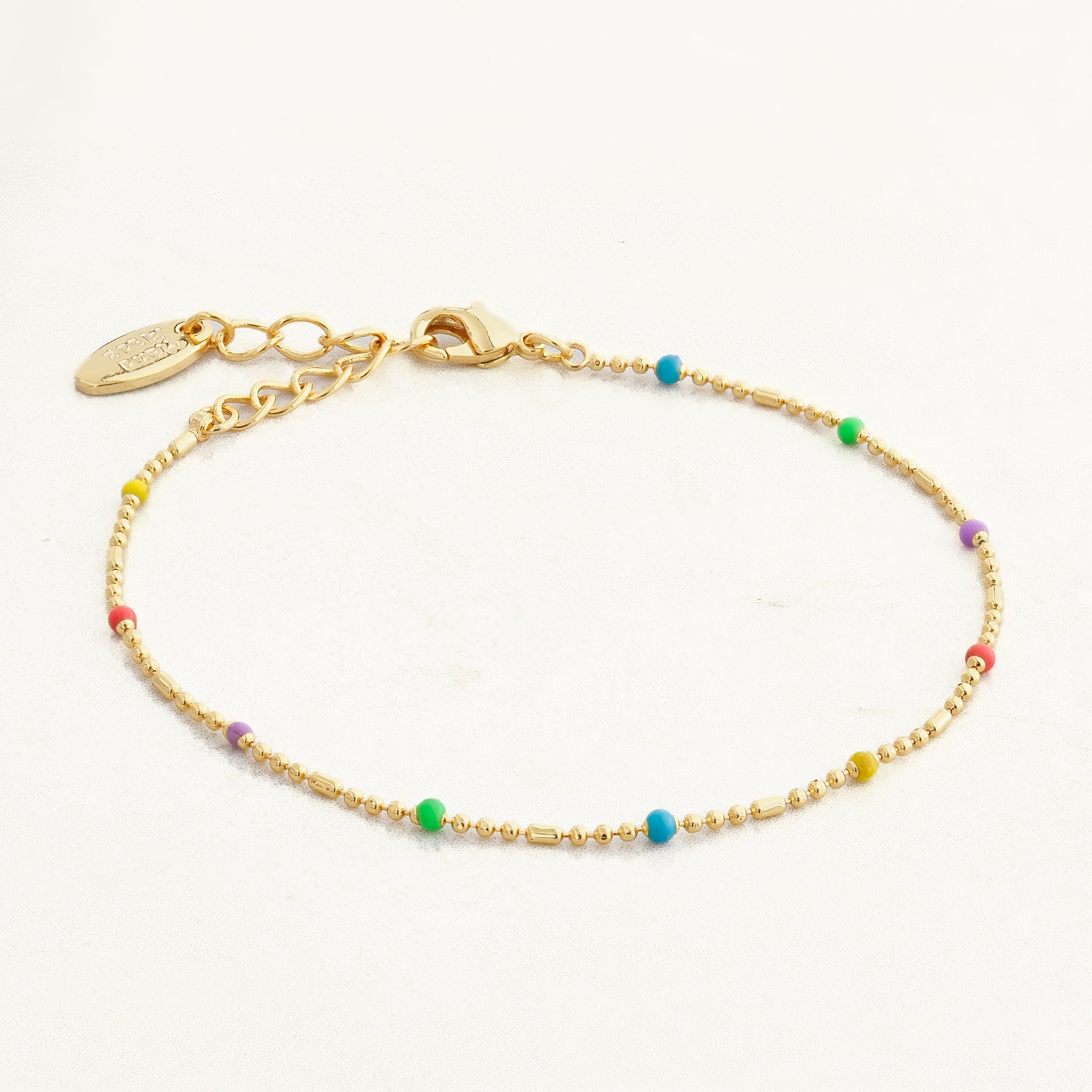 Rainbow gold bead bracelet pride jewelry, front