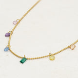 Rainbow pride necklace featuring droplets with colours from the rainbow pride flag, right