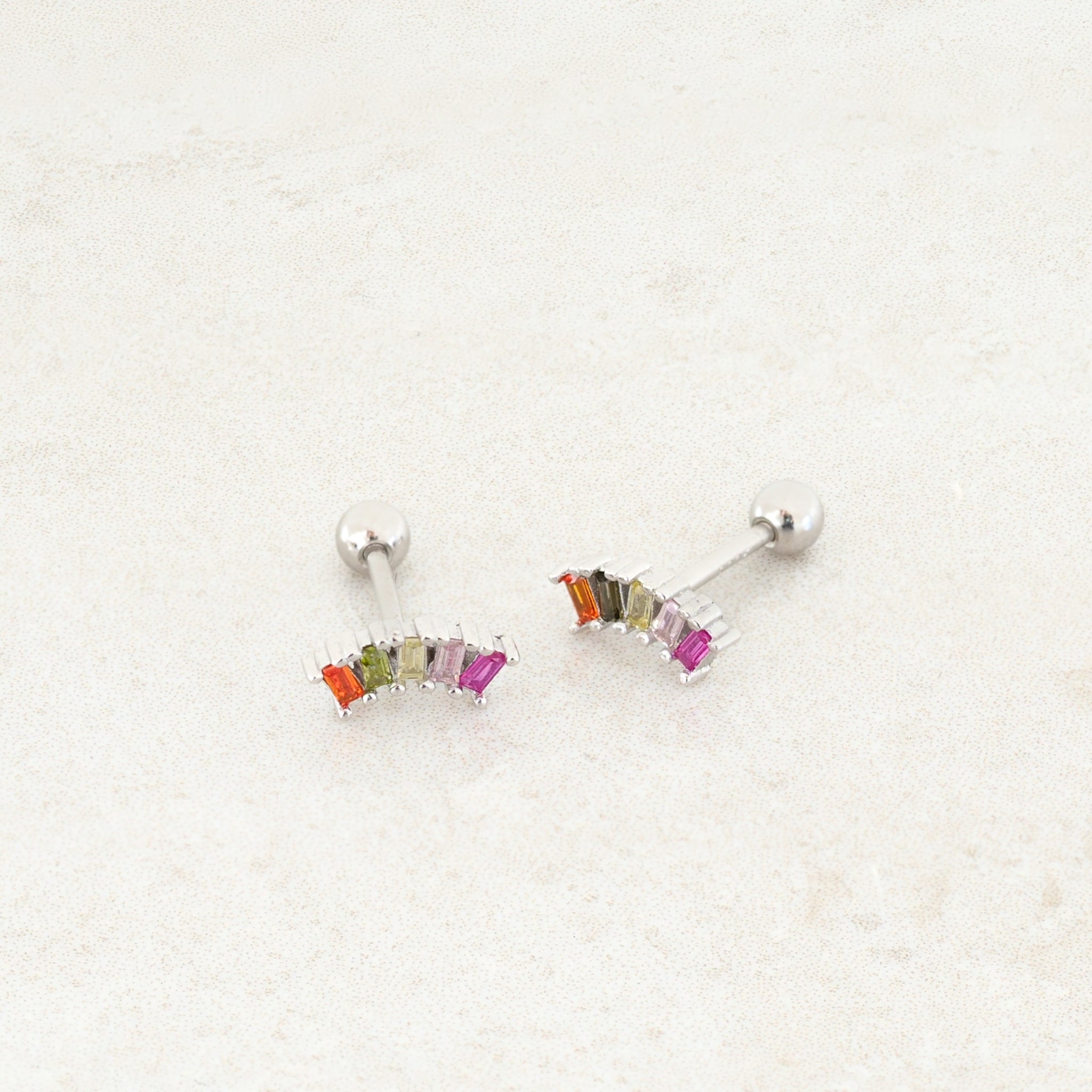 Rainbow curve stud earrings pride jewelry, silver