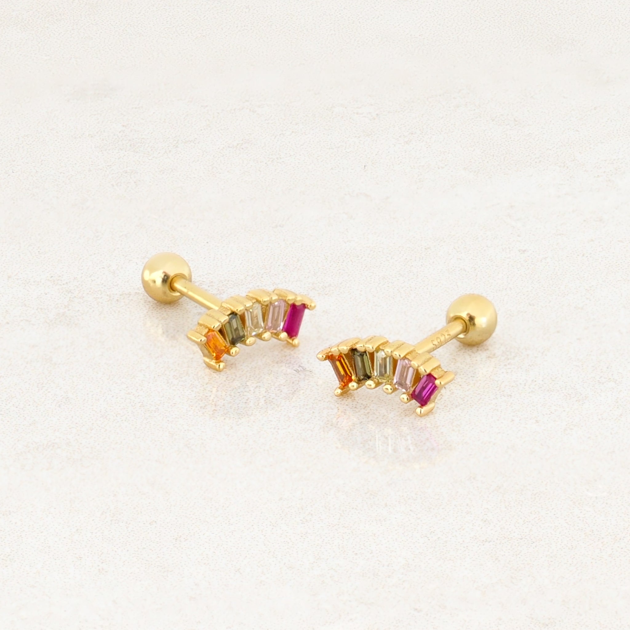 Rainbow curve stud earrings pride jewelry gold