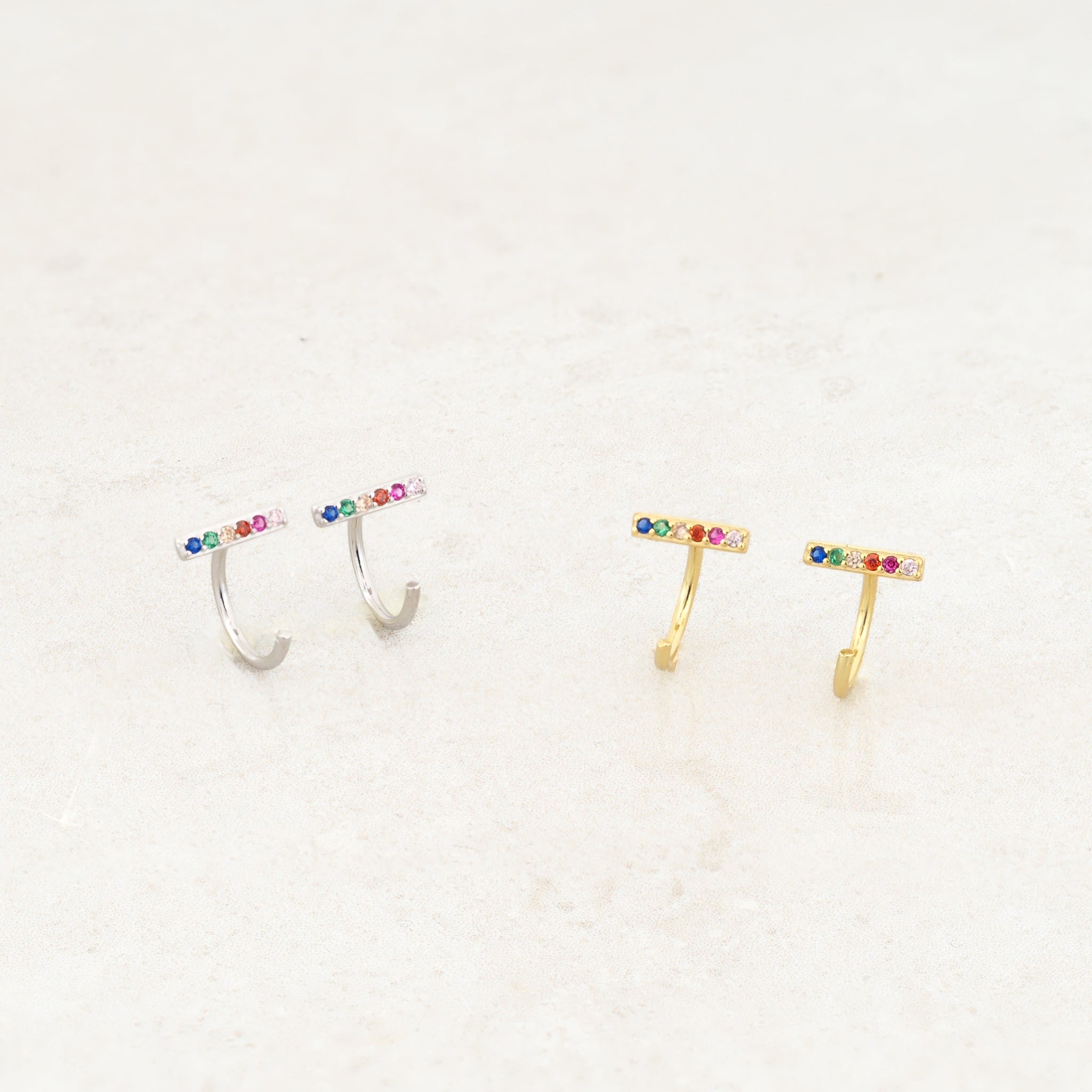 Rainbow Pride Huggie Earrings, Bar Design, gold and silver
