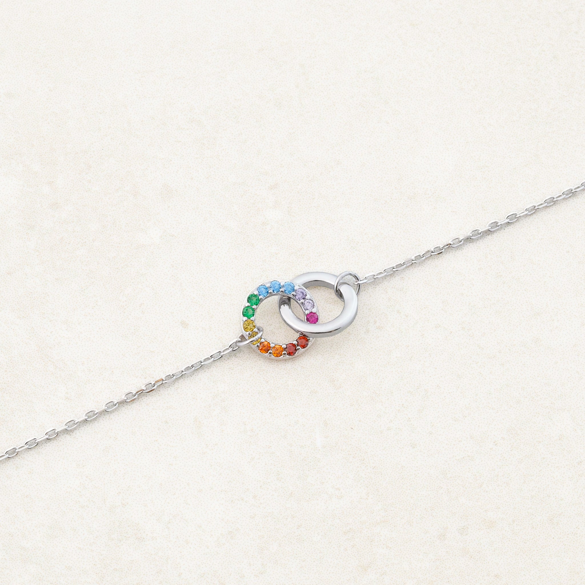 pride flag jewellery set featuring rainbow pride necklace and rainbow pride bracelet perfect as LGBTQI+ gift - bracelet silver