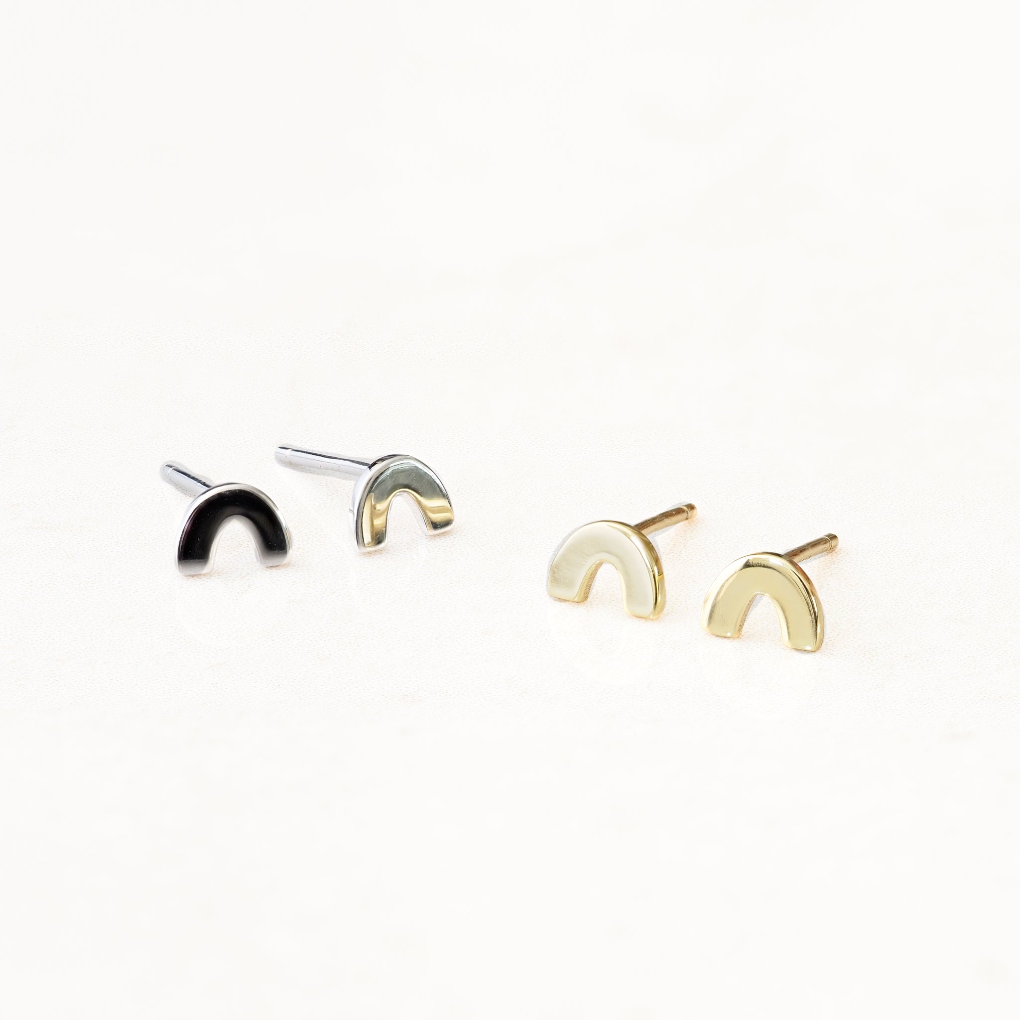 rainbow shape earrings, polished, gold and silver