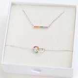 pride flag jewellery set featuring rainbow pride necklace and rainbow pride bracelet perfect as LGBTQI+ gift - silver