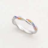 rainbow twister ring as part of pride jewellery collection, rainbow pride ring side